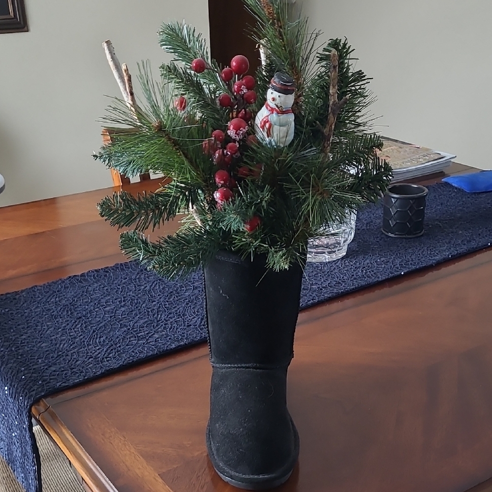 Festive Black Boot Planter
